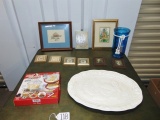 Home D‚cor Lot: Framed Pictures, Turkey Platter, N I B Chef Basket & Vase