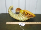 Beautiful Vtg Ceramic Horn Of Plenty W/ Plastic Fruit