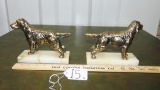 Brass Setter Bird Dogs In Marble Bases Bookends
