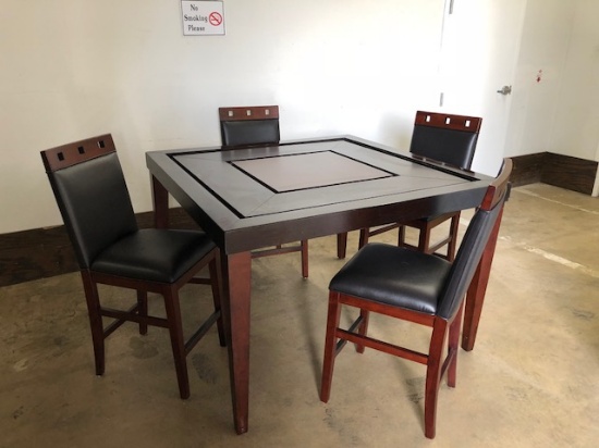 Solid Cherry Wood High Table W/ Glass Insert & 4 Matching Chairs (Local Pick Up Only)