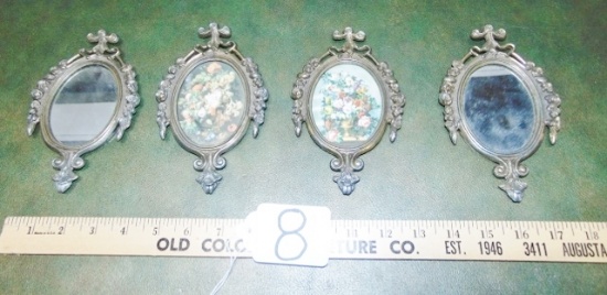 4 Vtg Brass Frames W/ Mirrors & Pictures, Made In Italy