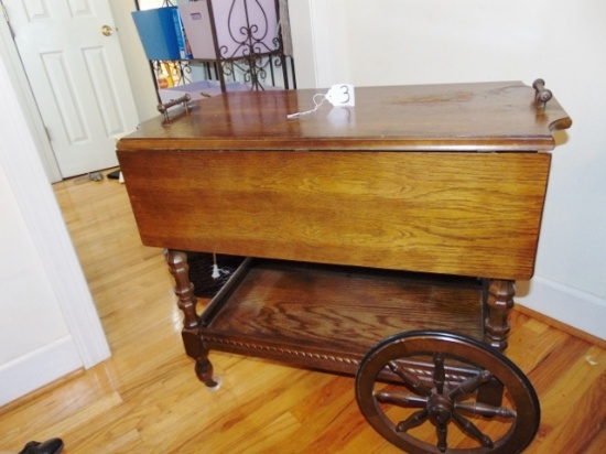 Vtg Solid Cherry Wood Double Drop Leaf Tea Cart(Local Pick Up Only )