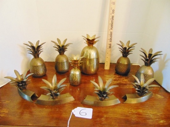Large Lot Of Solid Brass Pineapple Candle Holders