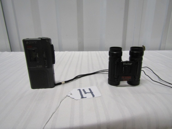 Sony V - O - R Microcassette Recorder M-529 V And Vivitar 8 X 21 Binoculars