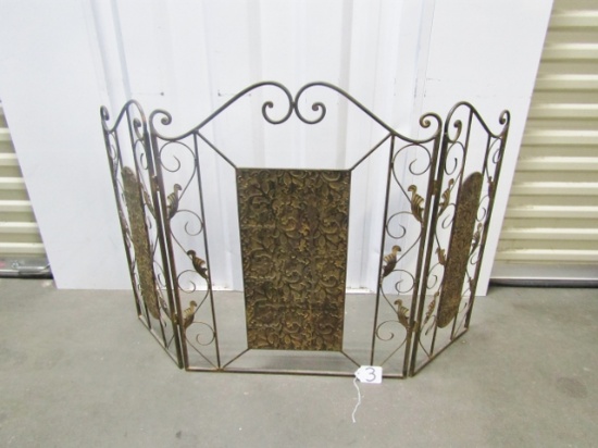 Vtg Wrought Iron & Metal Fireplace Screen In Antique Gold