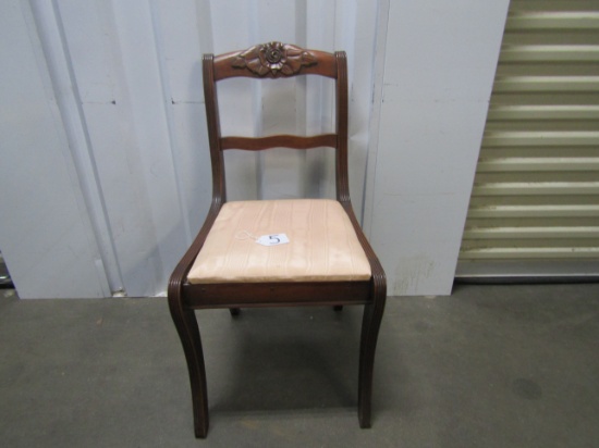 Vtg Solid Wood Accent Chair W/ Floral Carving