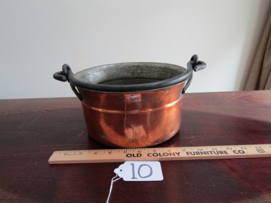 Vtg Copper Over Aluminum Pot W/ Heavy Cast Iron Handle