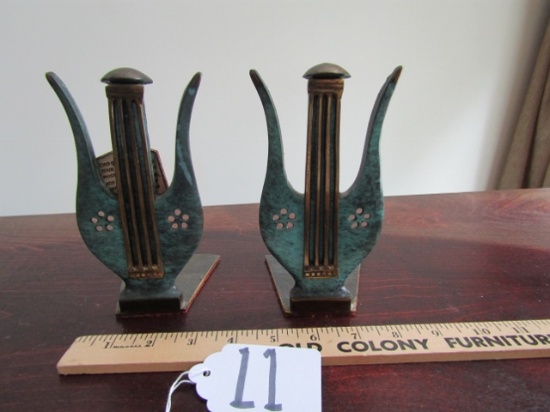 Solid Brass And Kiln Fired Bookends By The Guild Of Isreali Craftsmen