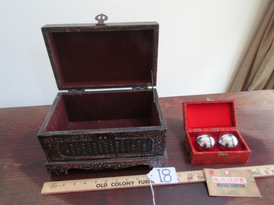 Decorative Box W/ Latch And Chinese Iron Balls In Box