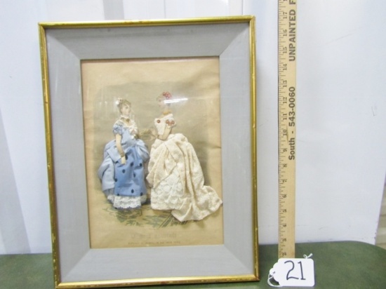 Rare Vtg La Mode Illustree Victorian French Ladies 3 D Shadow Box Picture