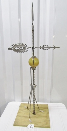 Vtg Lightning Rod & Weather Vane W/ Amber Ball