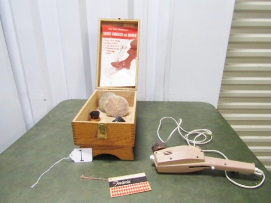 Vtg Fostoria Electric Shoeshine Kit W/ Dovetailed Wooden Box