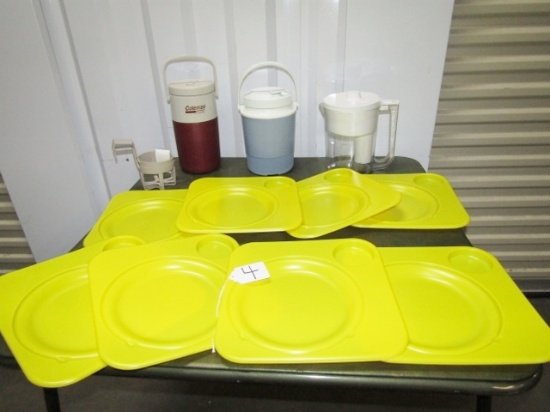 Set Of 8 Dixie Plastic Plate & Cup Holders, 2 Coolers, 1 Brita And 2