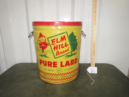 Vtg Elm Hill Brand 45 Lb. Metal Lard Bucket