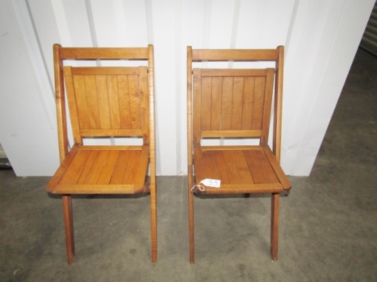 2 Vtg 1940s-50s Solid Wood Folding Chairs