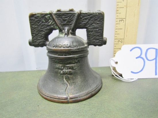 Vtg 1925-34 Arcade Bronzed Cast Iron Liberty Bell Bank
