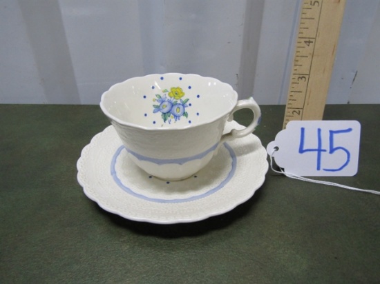 Vtg Spode's Jewel Old Concord Blue Cup And Saucer