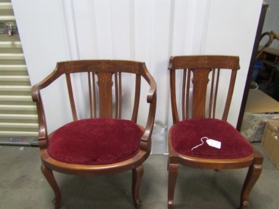 Vtg Solid Wood W/ Mother Of Pearl Inlay And Velour Upholstery His & Hers ( Local Pick Up Only )