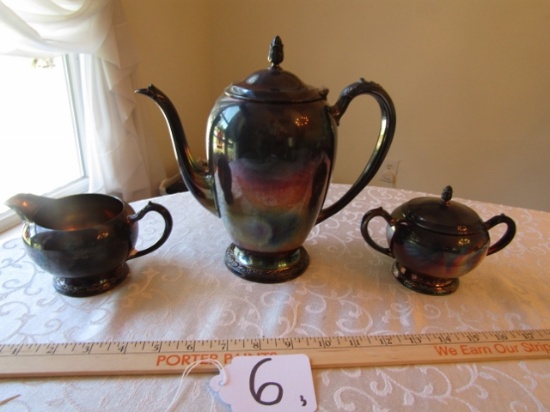 Vtg Oneida " Maybrook " Silver Plated Teapot, Creamer And Sugar Bowl