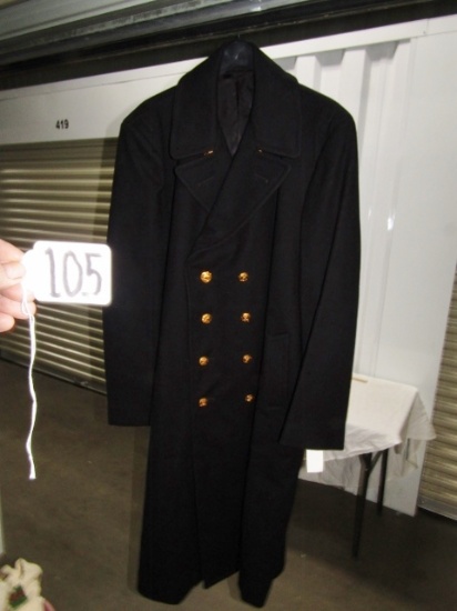 Full Length Navy Officer's 100% Wool Double Breasted PeaCoat