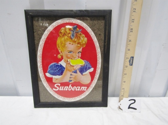 Vtg Sunbream Bread Paper Advertising Sign In Frame And Behind Glass