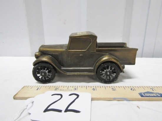 Vtg 1928 Brass 1928 Chevy Pick-up Bank and Music Box