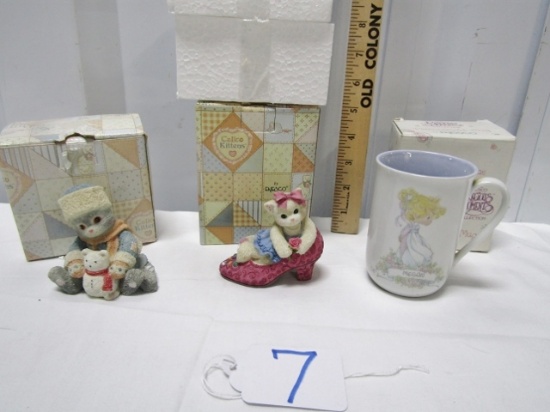 2 Enesco Calico Kittens Figurines W/ Boxes And A Mug W/ Box