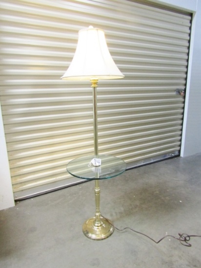 Vtg Brass And Glass Floor Lamp And Table ( Local Pick Up Only )