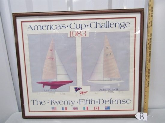 Vtg 1983 America's Cup Challenge Poster In A Wooden Frame