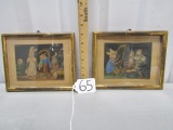 2 Antique Prints In Frames Of Animals Playing Musical Instruments