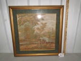 Vtg Silk Screen Print Beautifully Matted In A Solid Wood Frame