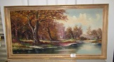 Very Large Oil On Canvas Painting Signed Lewis In A Nice Distressed Wood Frame