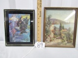 New And Old Lot: Gold Foil Framed Picture And A Vtg Print On Cardboard