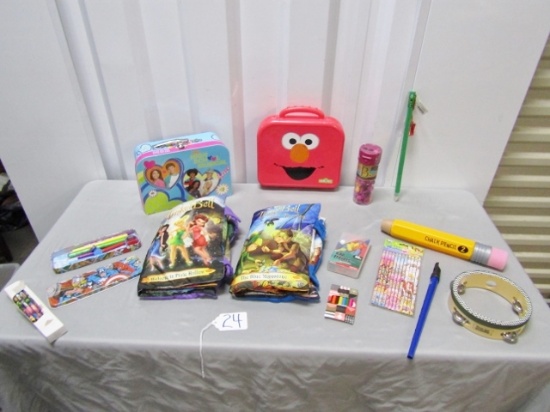 Lot Of Various Toys: 2 Book Pillows, Lunch Box, Learning A B Cs Box,