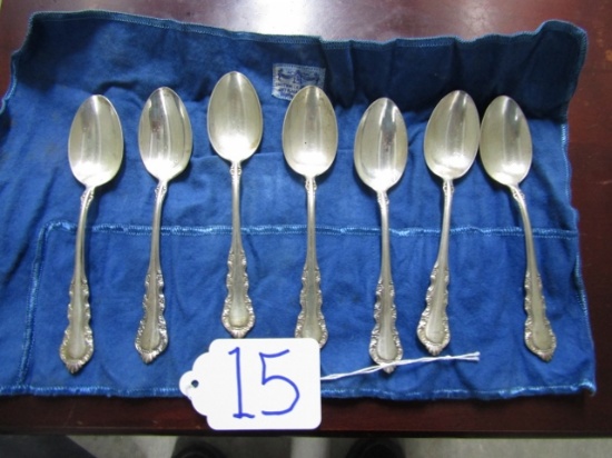 7 Vtg Sterling Silver Reed And Barton Tea Spoons W/ Silver Pouch