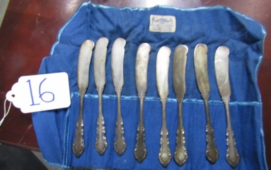 8 Vtg Sterling Silver Reed And Barton Butter Knives W/ Silver Pouch