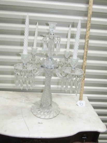 Magnificent 5 Arm Crystal Candelabra W/ Hanging Crystals