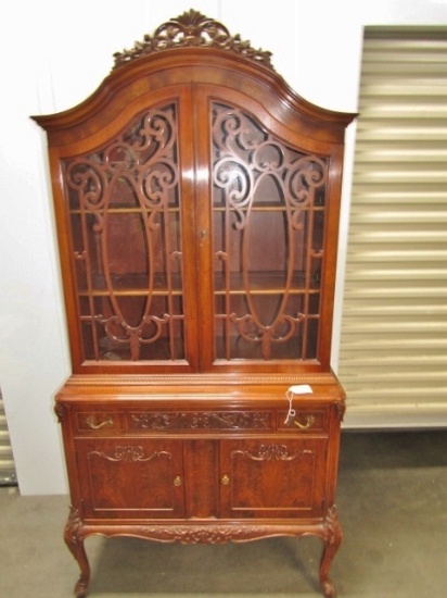 Beautiful Burl Mahogany China Hutch LOCAL PICKUP ONLY