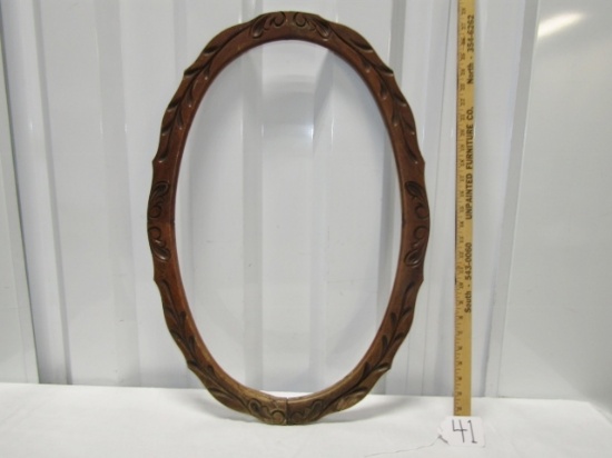 Antique Solid Carved Oak Oval Picture Frame