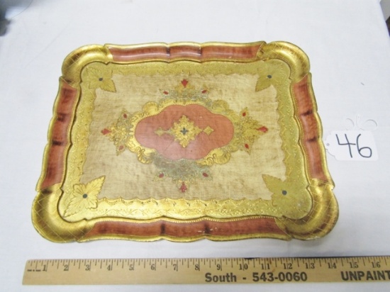 Vtg All Wood W/ Ornate Carving And Paint Serving Tray By Giovanni Boccani