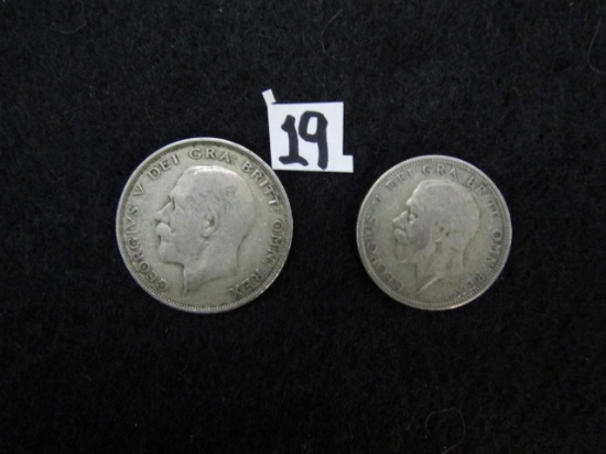 2 Silver British Coins: 1921 Half Crown And A 1931 One Florin
