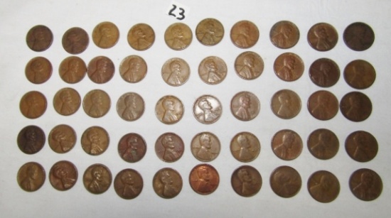 Lot Of 50 Wheat Cents From 1919-1958