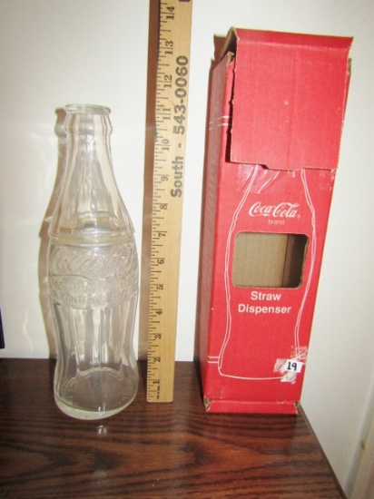 Vtg 1995 Glass Coca Cola Bottle Straw Dispenser W/ Box