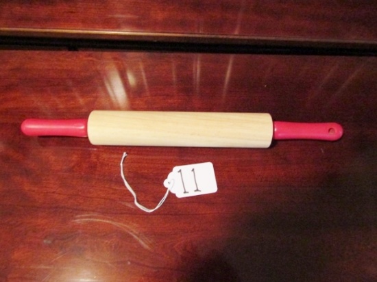 All Wood Rolling Pin W/ Red Handles