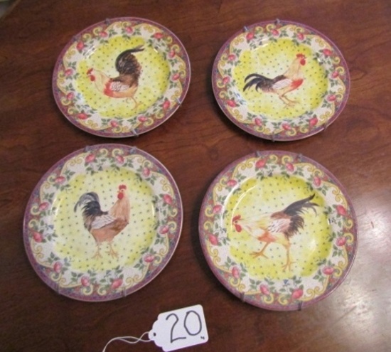 Set Of 4 American Atelier At Home Decorative China Plates W/ Wall Holders