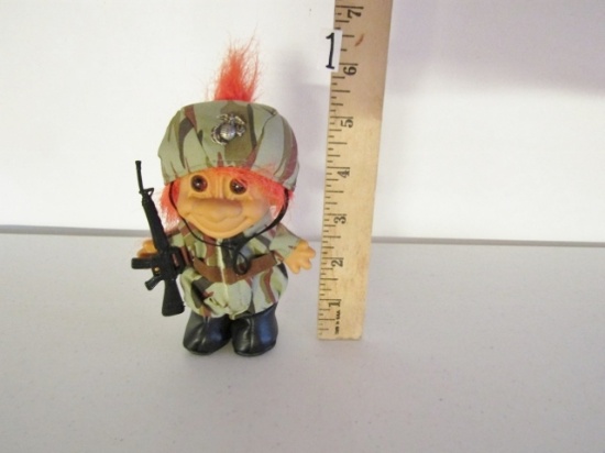 Rare Vtg Marine Troll Doll With Assault Rifle By Russ