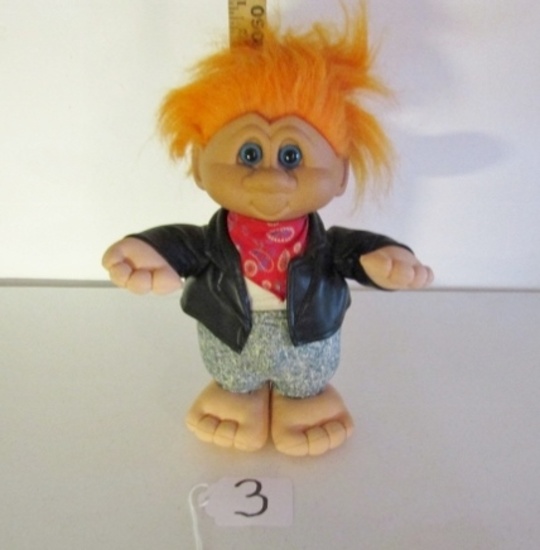 Vtg 1992 Plush W/ Plastic Molded Head And Hands Biker Troll Doll By Ganz