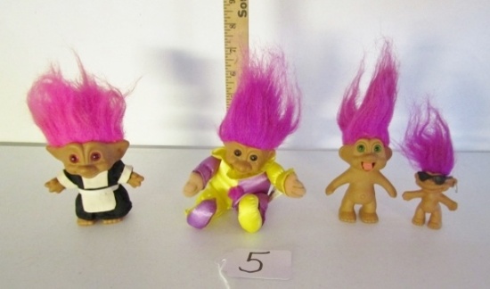 Vtg Pink Star Belly Troll, Baby Troll, 1991 Troll And Total Troll Street Kid