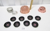 Set Of 8 Tole Hand Painted Metal Coasters And Jell-o Molds