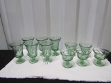 Vtg Set Of 6 Aqua Green Swirl Tea Glasses W/ 5 Matching Desert Glasses